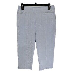 Chicos Brigitte Crop Capri Pants Womens 1R/8R Blue White Stripe Seersucker